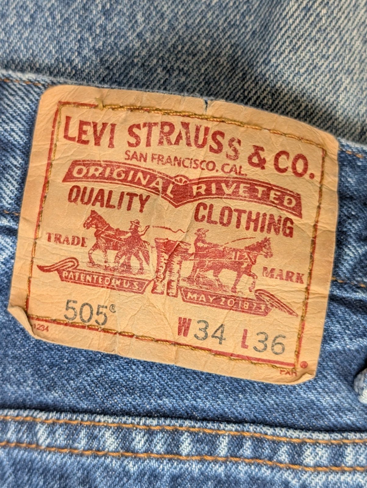 Jean Levi's 505 Regular Fit Vintage Homme W34 L36 Bleu Denim Droit Long