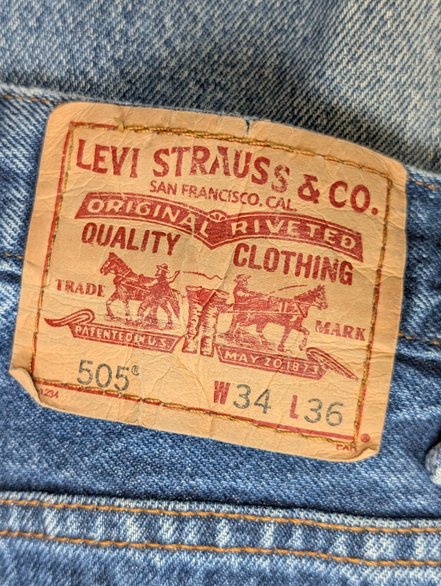 Jean Levi's 505 Regular Fit Vintage Homme W34 L36 Bleu Denim Droit Long