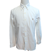 Chemise Ralph Lauren M Blanc Uni Logo Marron Coton manches longues