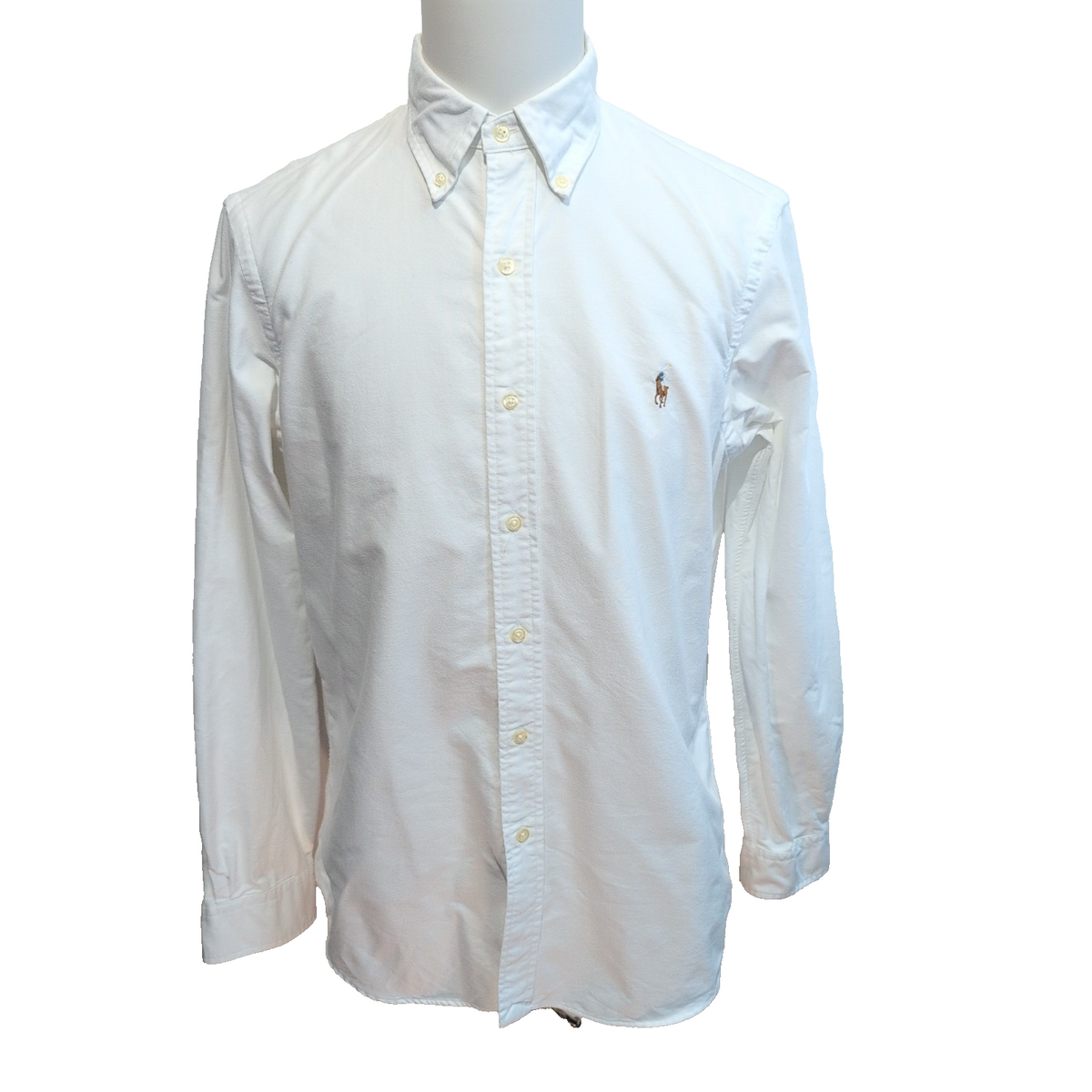 Chemise Ralph Lauren M Blanc Uni Logo Marron Coton manches longues