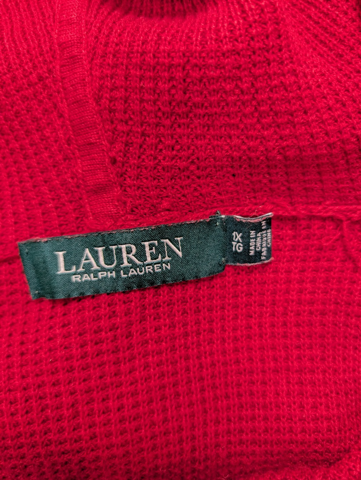 Pull Ralph Lauren (Lauren) Femme XL Rouge Foncé Capuche Plaque Logo 🏷️