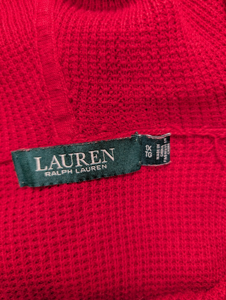 Pull Ralph Lauren (Lauren) Femme XL Rouge Foncé Capuche Plaque Logo 🏷️