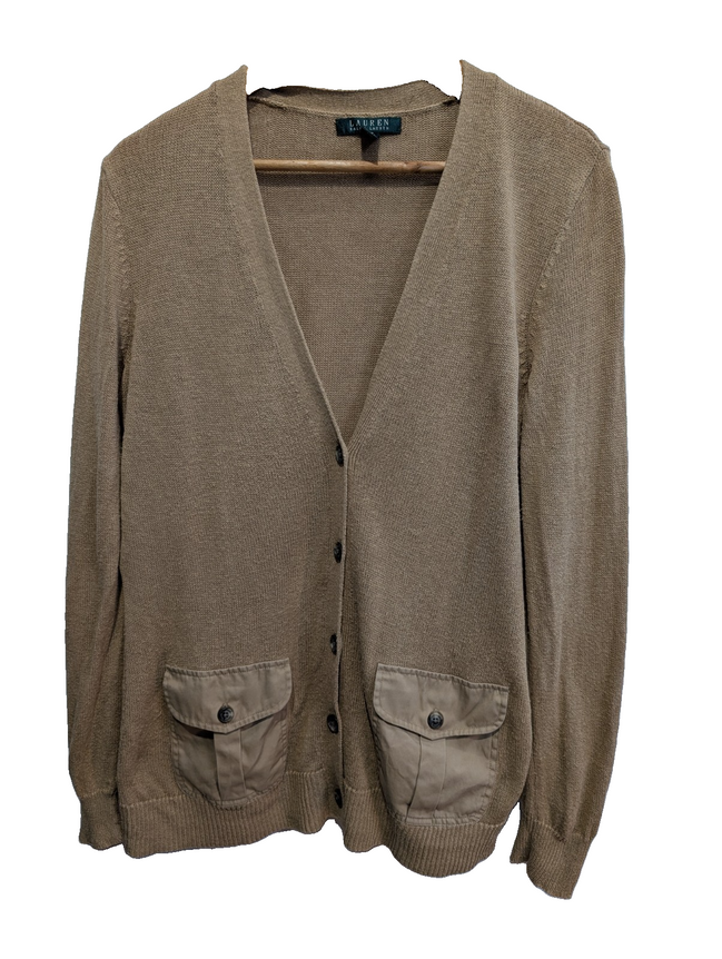 Gilet cardigan Lauren Ralph Lauren M beige 100% coton poches boutonnées