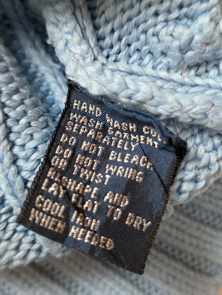 Pull Polo Ralph Lauren Torsadé Bleu Ciel Logo Jaune - 100% Coton - Taille M