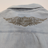 Chemise Harley Davidson XXL Jean Bleu Chevron Brodée Manches Courtes Coton
