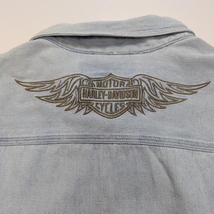 Chemise Harley Davidson XXL Jean Bleu Chevron Brodée Manches Courtes Coton