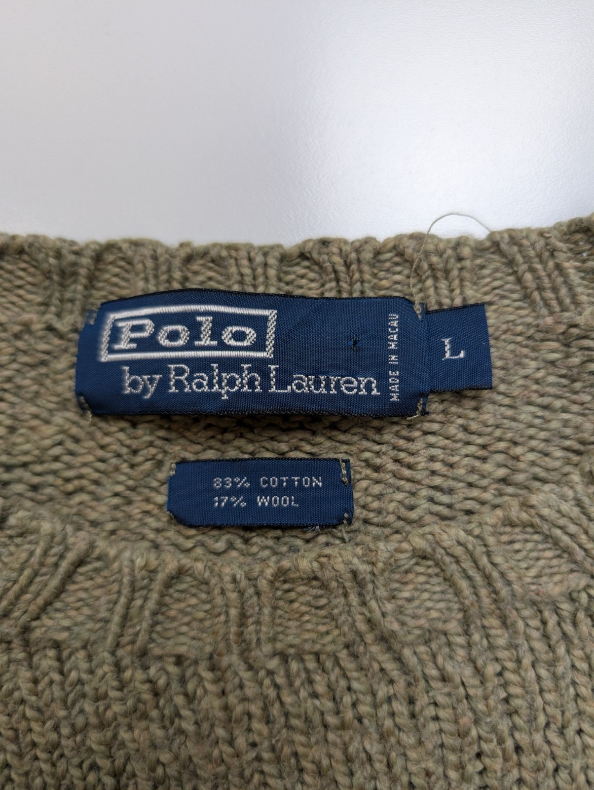 Pull POLO Ralph Lauren Col rond Vert Kaki - 17% Laine / 83% Coton - Taille L