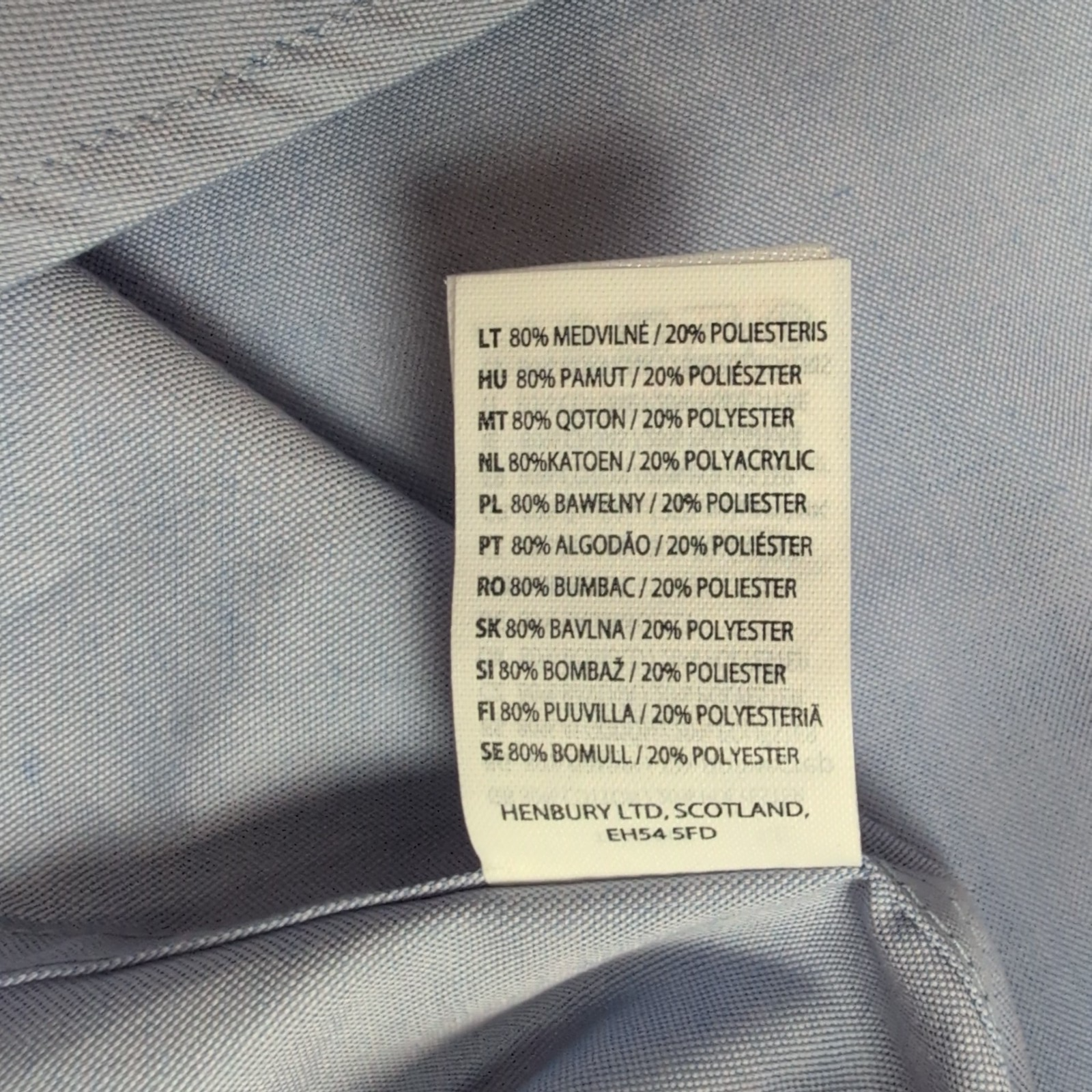 Chemise Henbury M/L 15,5 Neuve Jamais Portée Bleu Uni Coton Poche