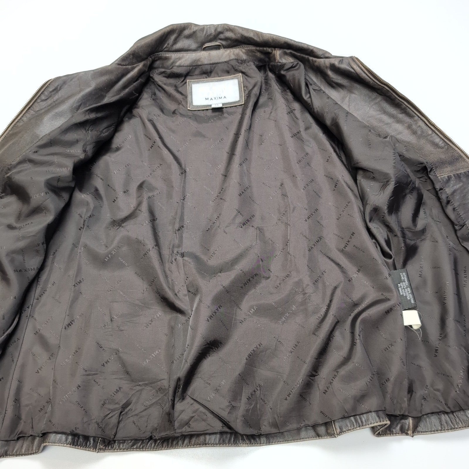 ✨ WILSONS LEATHER MAXIMA Blouson Veste Cuir Véritable Patiné Marron XL Biker |41