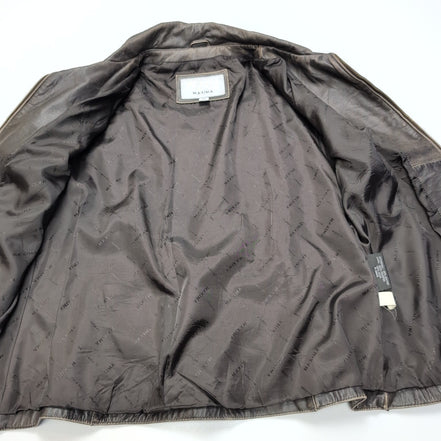 ✨ WILSONS LEATHER MAXIMA Blouson Veste Cuir Véritable Patiné Marron XL Biker |41