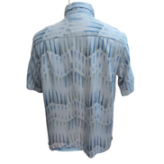 Chemise Hawaïenne Vintage Silk L 100% Soie Bleu Motif Abstrait Poche