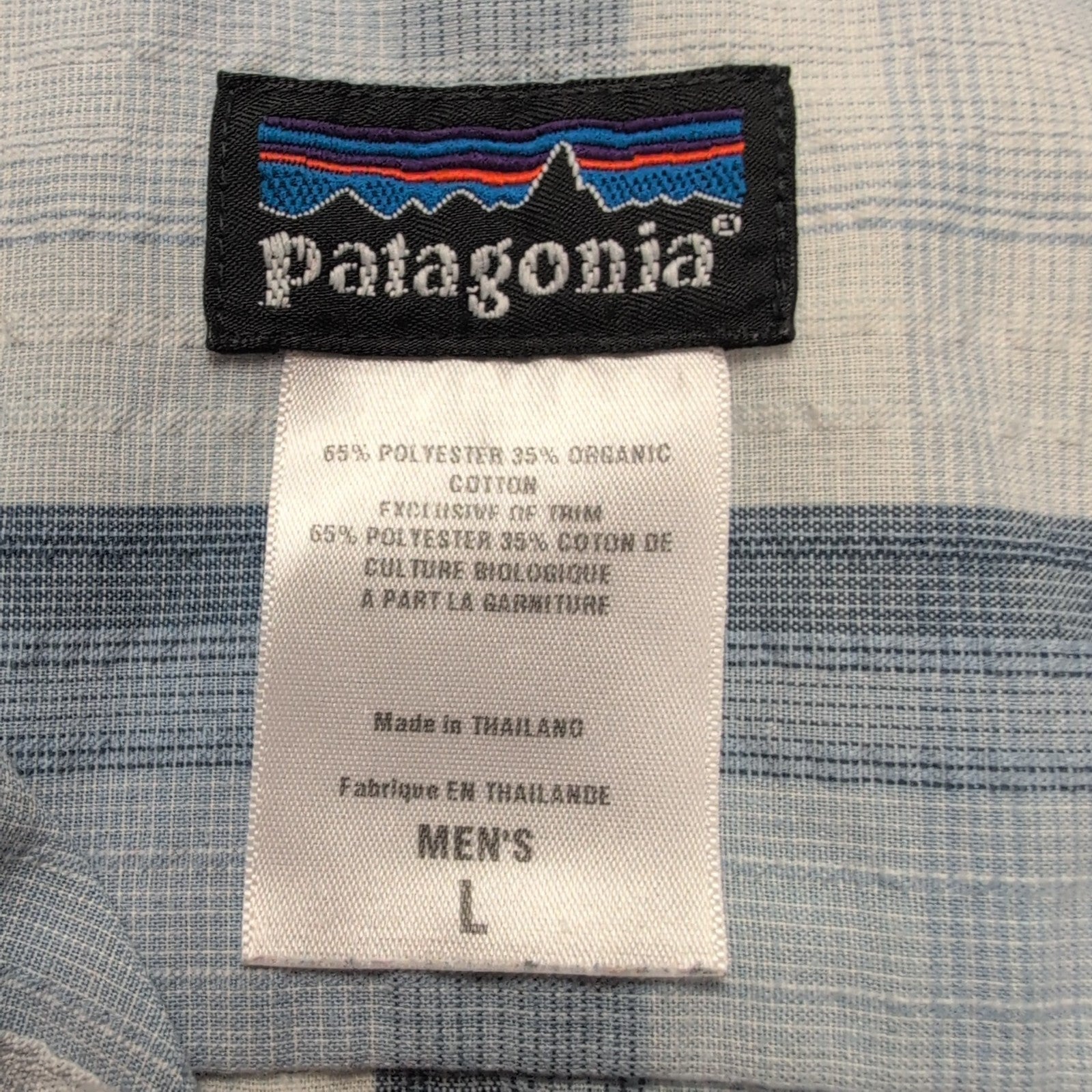 Chemise Patagonia L Bleu Carreaux Bio 65% Polyester 35% Coton Manches courtes