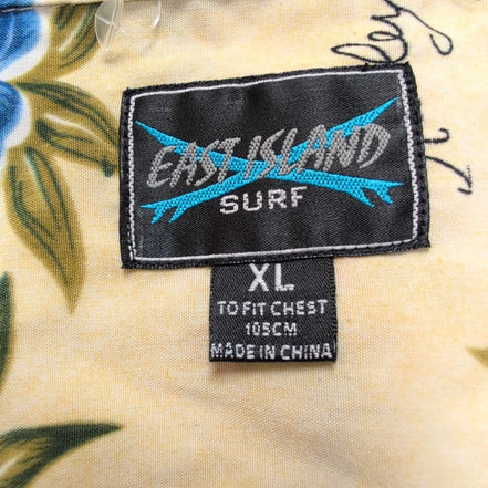 Chemise Hawaïenne East Island Surf XL Jaune Moto Feuillage Boutons Bois