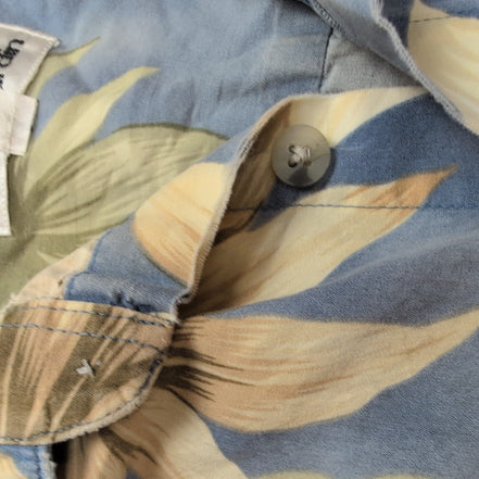 Chemise Hawaïenne Pierre Cardin L Bleu Feuillage Made in Korea Vintage