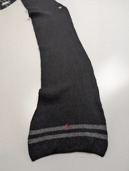 Écharpe Polo Ralph Lauren Côtelée Noire Logo Rouge Laine d'Agneau Mix