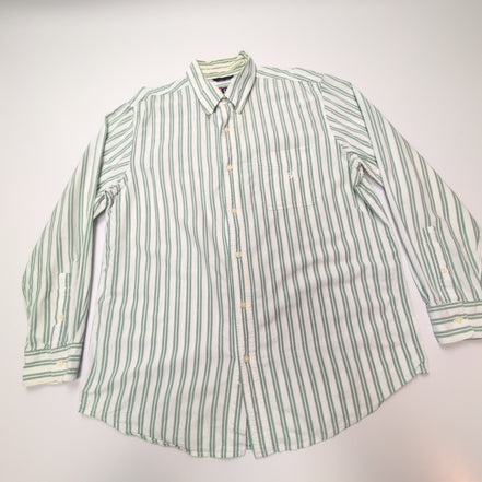 Chemise CHAPS blanche à rayures vertes taille L #57e