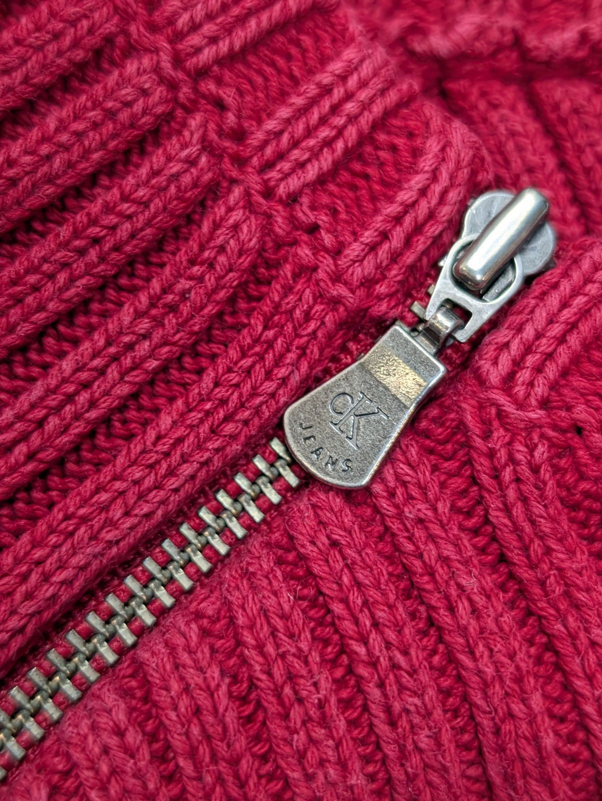 Pull Col Rond Calvin Klein Rouge & Bleu Marine Maille Gaufrée - Taille XL