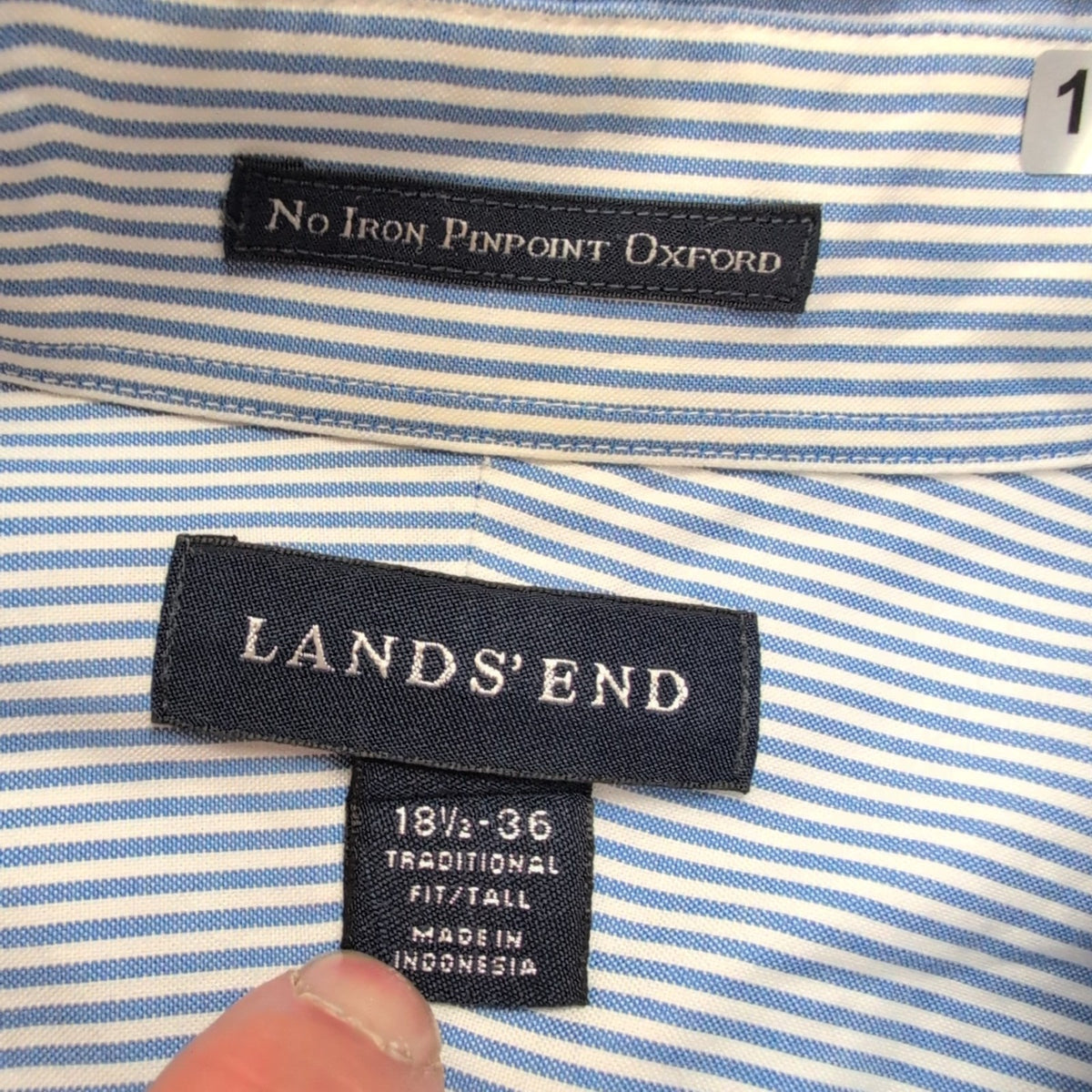 Chemise Lands' End XXL 3XL Supima Oxford Rayures Bleues Poche manches longues