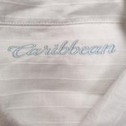 Chemise Caribbean 2XL Blanche Rayures Gaufrées 100% Lin Poche Homme