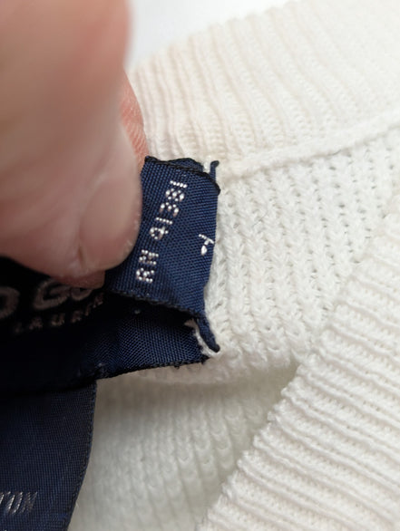 Pull sans manches Polo Golf Ralph Lauren M blanc col V coton logo marine