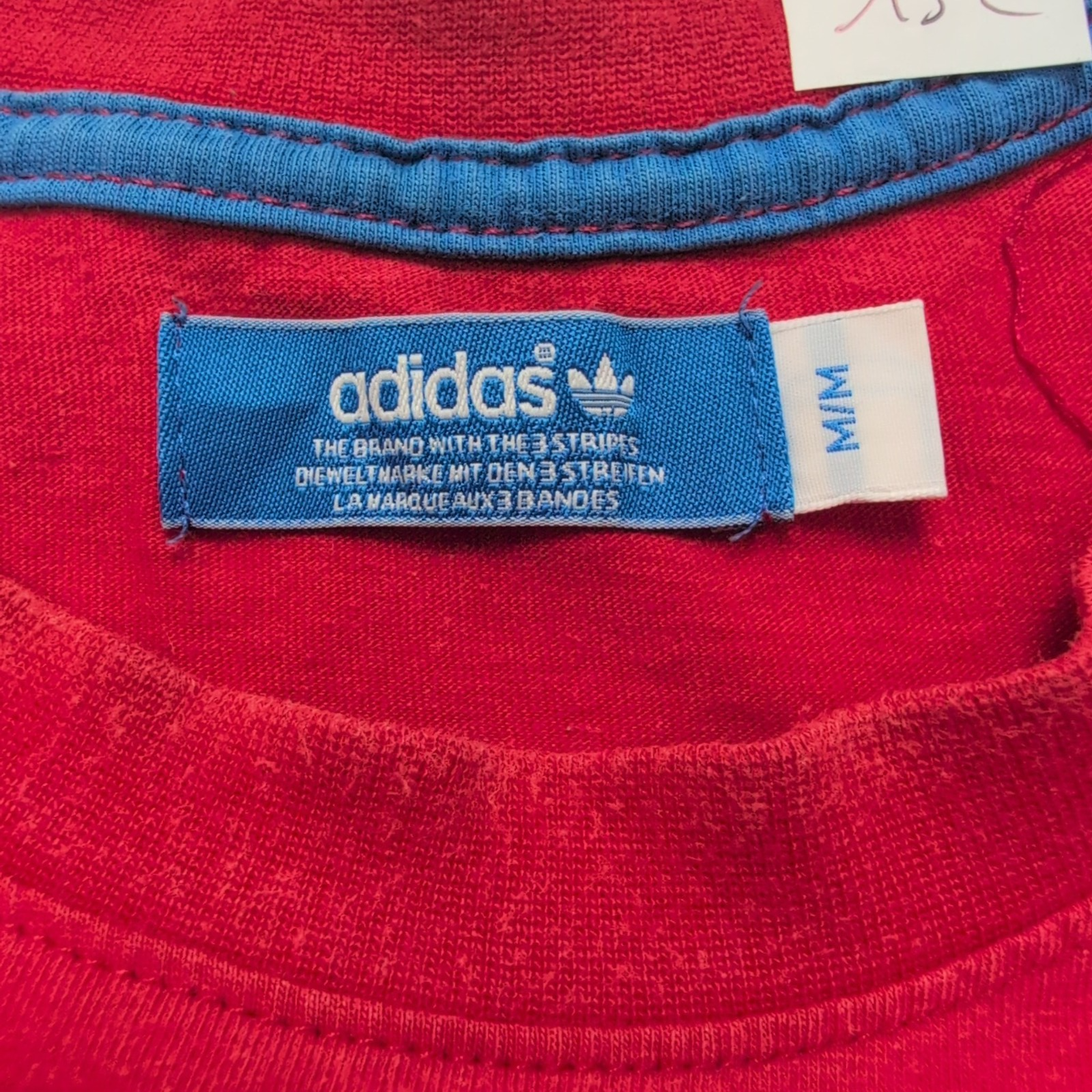 T-shirt Adidas M Rouge Grand Logo Bleu Marine 100% Coton Vintage