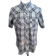 Chemise Wrangler Manches Courtes Bleue Carreaux à Poches Style Western Taille L