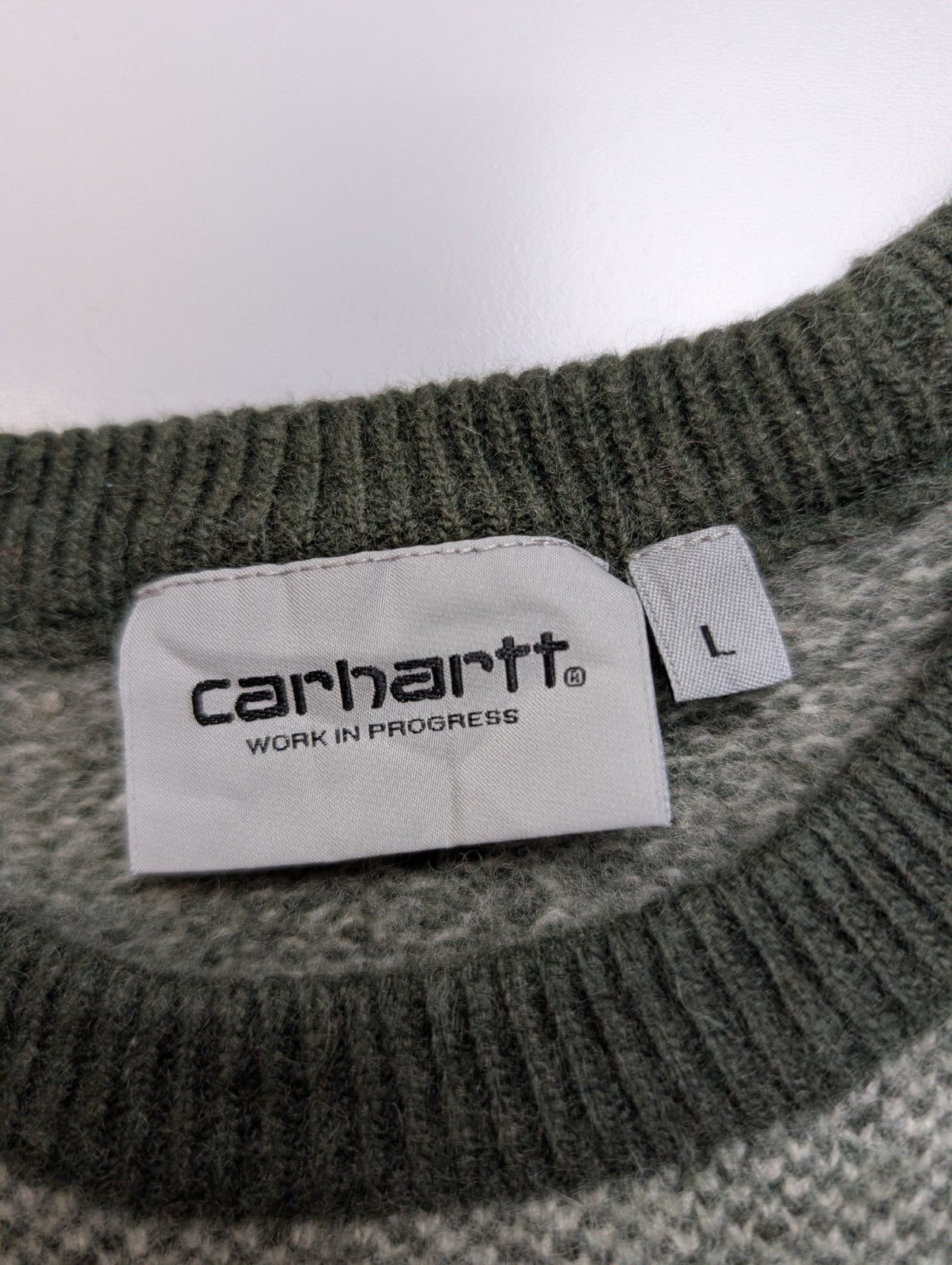 Pull CARHARTT Épais 80% Laine d'Agneau Vert Kaki Femme Taille L (Petit)