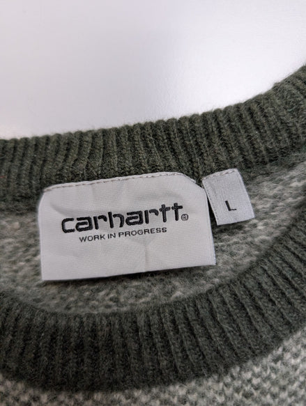 Pull CARHARTT Épais 80% Laine d'Agneau Vert Kaki Femme Taille L (Petit)