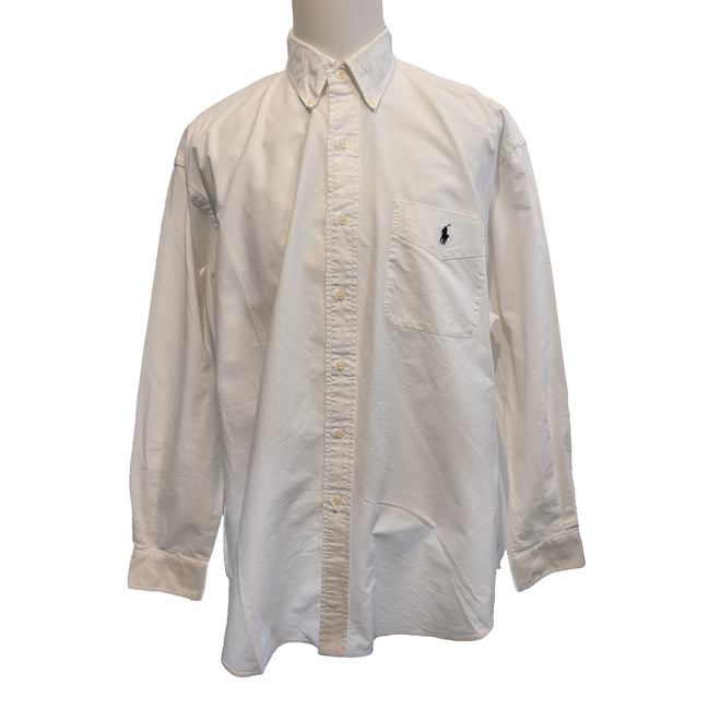 Chemise Ralph Lauren Big Shirt L 2XL Blanc Manches Longues Logo Coton