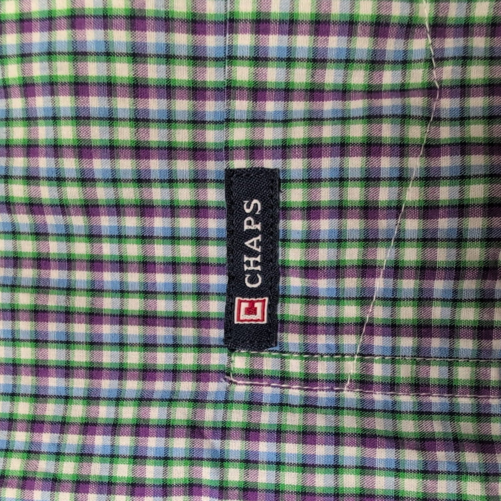 Chemise CHAPS violet et verte à carreaux manches courtes taille L #4e