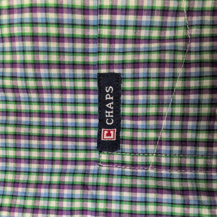 Chemise CHAPS violet et verte à carreaux manches courtes taille L #4e