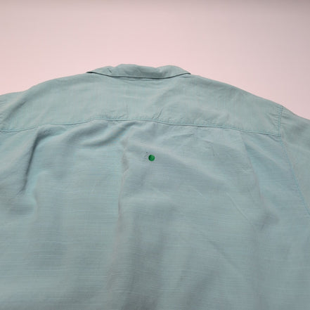 Chemise Hawaïenne Tommy Bahama LG 90% Soie Vert Pâle Boutons Bois