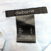 Chemise Claiborne 100% Lin Bleu Rayures Gauffrées Manches courtes Taille L