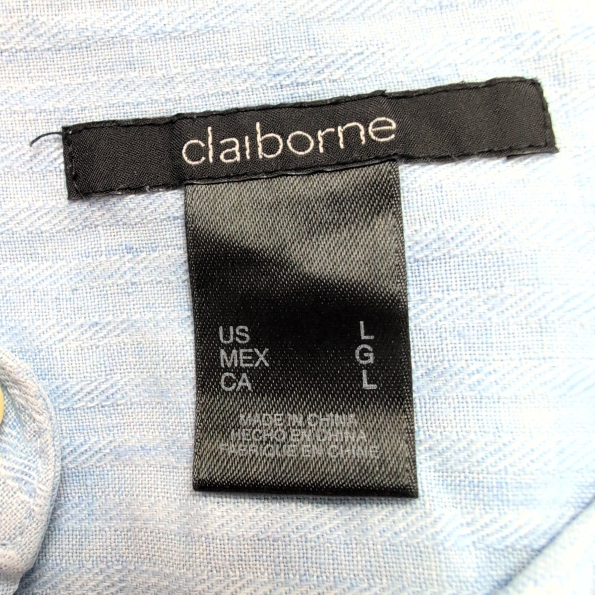 Chemise Claiborne 100% Lin Bleu Rayures Gauffrées Manches courtes Taille L