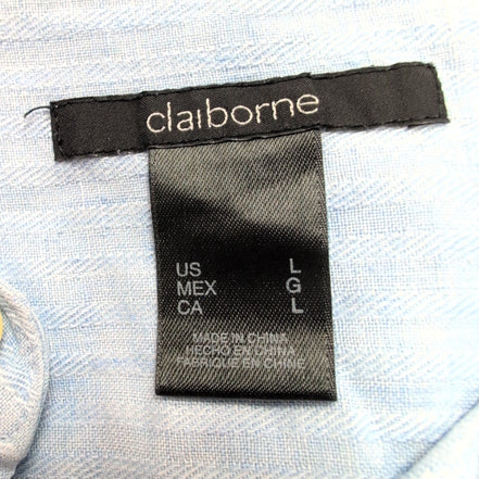 Chemise Claiborne 100% Lin Bleu Rayures Gauffrées Manches courtes Taille L
