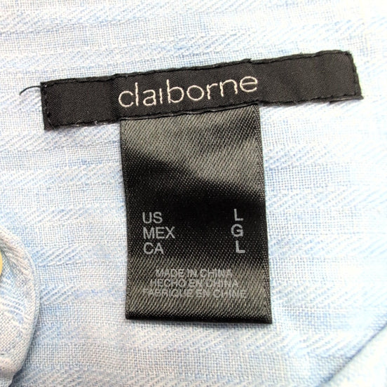 Chemise Claiborne 100% Lin Bleu Rayures Gauffrées Manches courtes Taille L