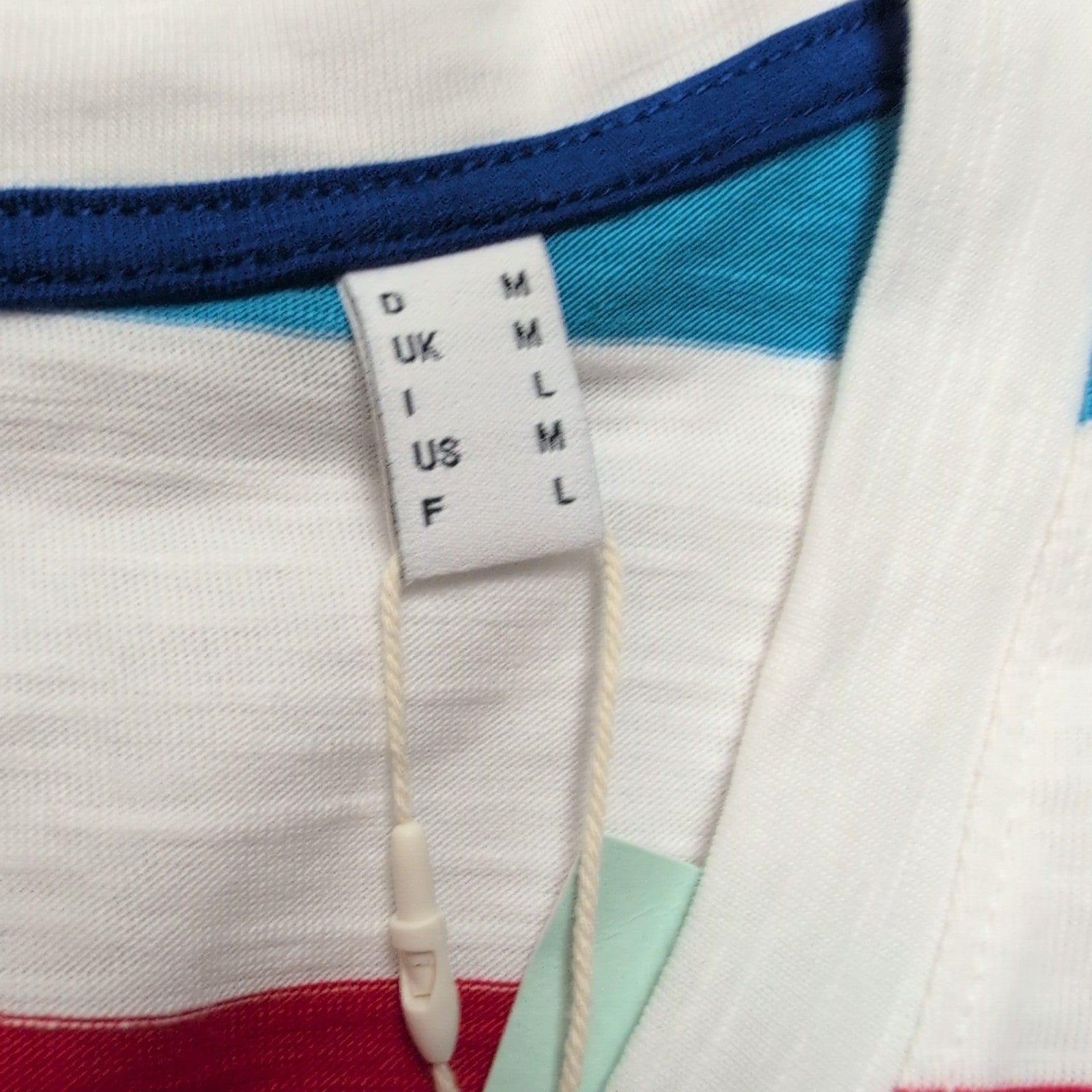 Haut Esprit Femme L Blanc Rayures Bleu Rouge 100% Coton Neuf Étiquette