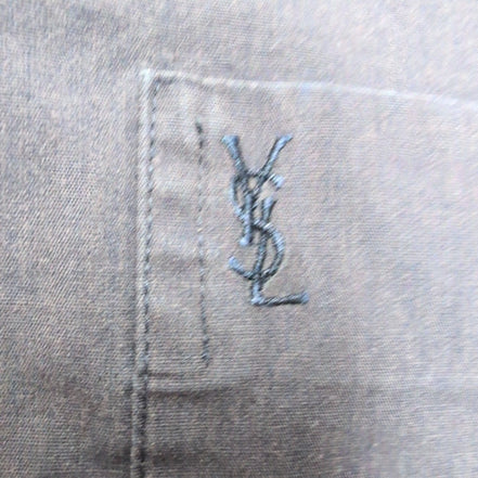 Chemise YVES SAINT LAURENT XL Bleu Marine Unie Logo Brodé Manches Courtes