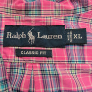 Chemise Ralph Lauren XL Rose Bleu Carreaux Logo Bleu Pastel Manches Courtes