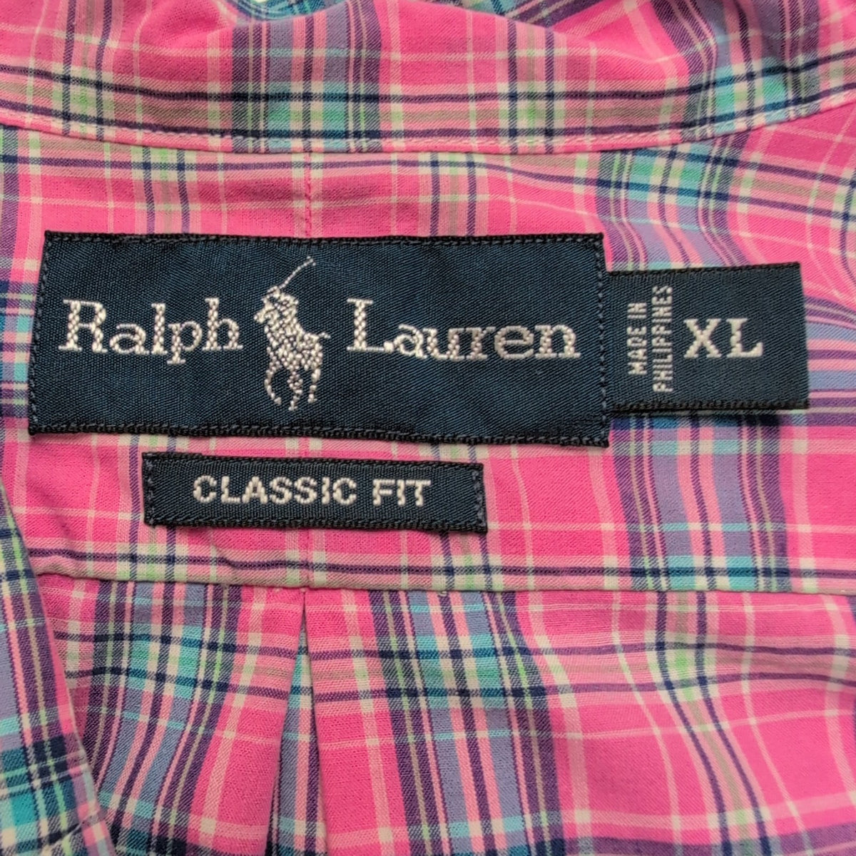 Chemise Ralph Lauren XL Rose Bleu Carreaux Logo Bleu Pastel Manches Courtes