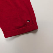 Pull Tommy Hilfiger Femme Rouge Col V Strass Dorés 100% Coton Taille L
