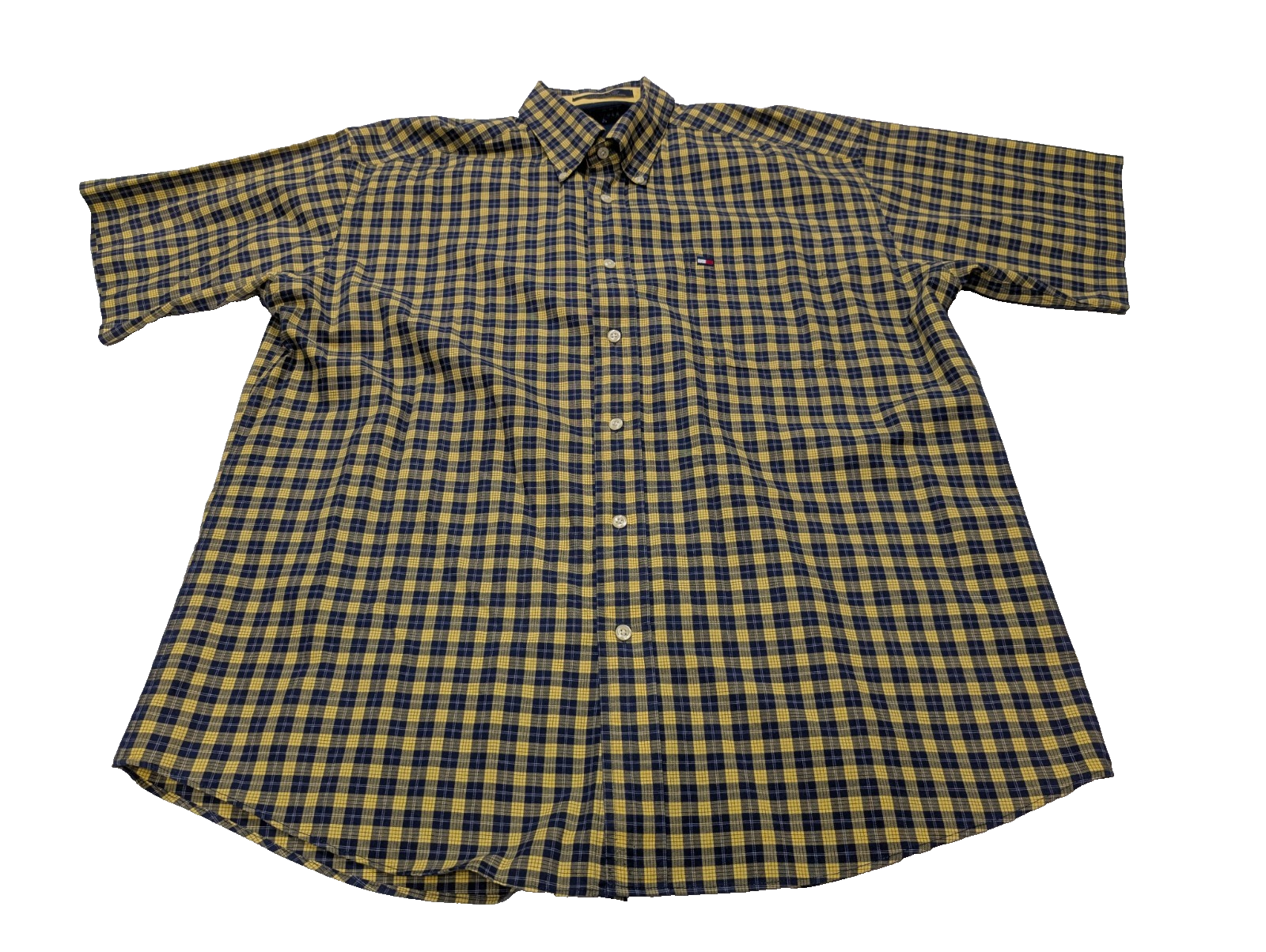 Chemise Tommy Hilfiger jaune à carreaux manches courtes taille L Vintage homme