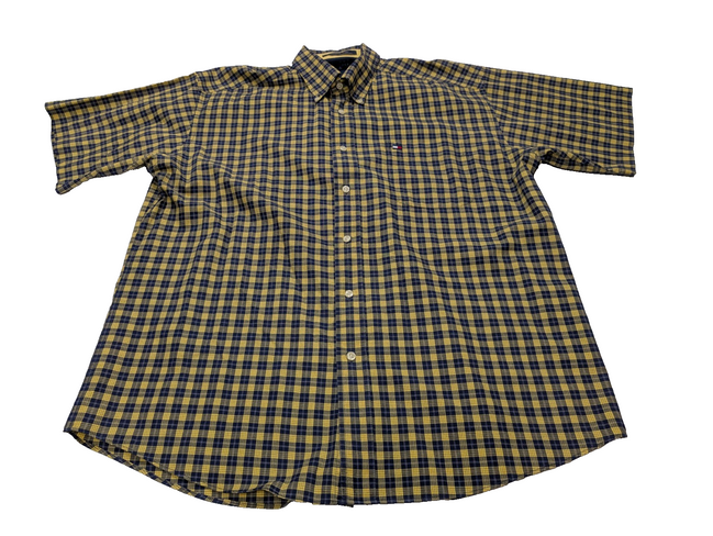 Chemise Tommy Hilfiger jaune à carreaux manches courtes taille L Vintage homme