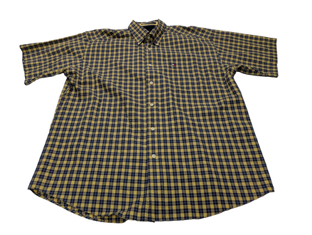 Chemise Tommy Hilfiger jaune à carreaux manches courtes taille L Vintage homme
