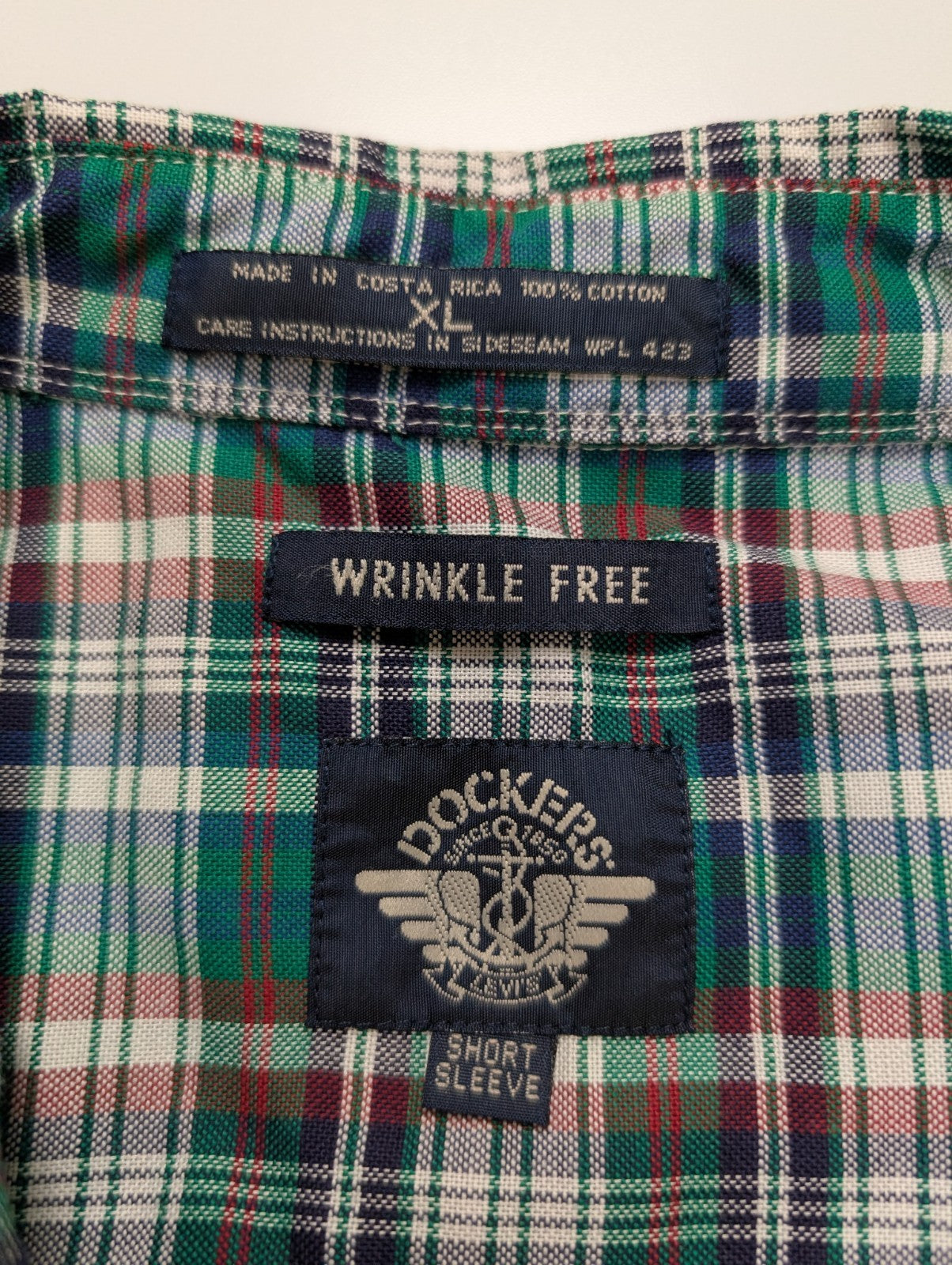 Chemise à manches courtes Dockers verte à carreaux taille XL #174msch