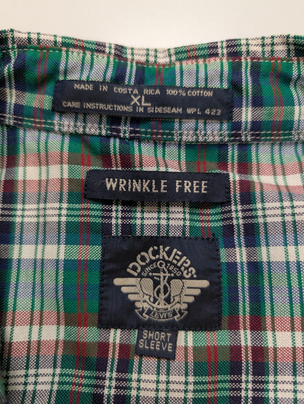 Chemise à manches courtes Dockers verte à carreaux taille XL #174msch