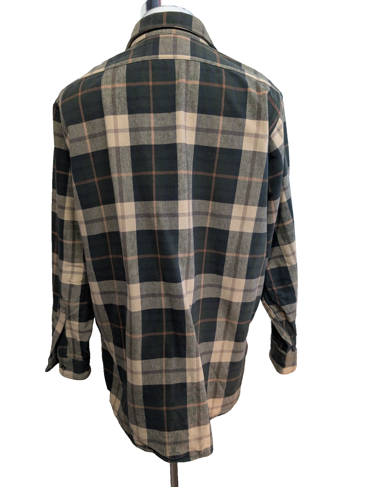 L.L. Bean Chamois Flanelle Coudes Réparés Vert Marron L USURE VINTAGE | 325S