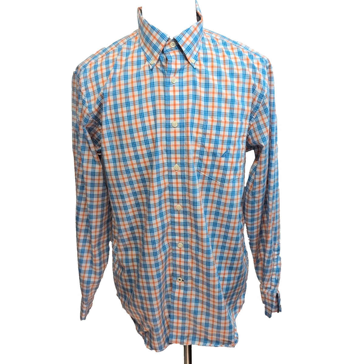 Chemise Nautica L Carreaux Bleu Orange 100% Coton Logo Brodé manches longues