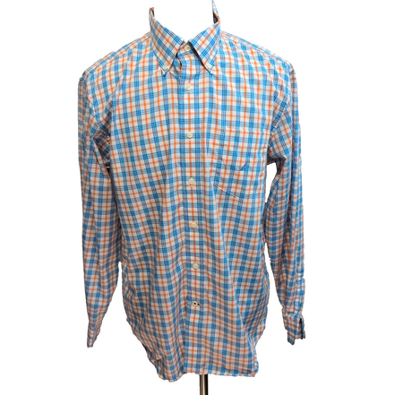 Chemise Nautica L Carreaux Bleu Orange 100% Coton Logo Brodé manches longues