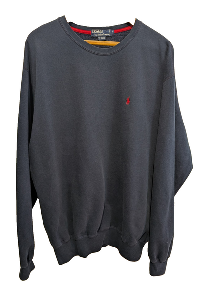 Sweat Polo Ralph Lauren L XL bleu marine logo rouge brodé col rond